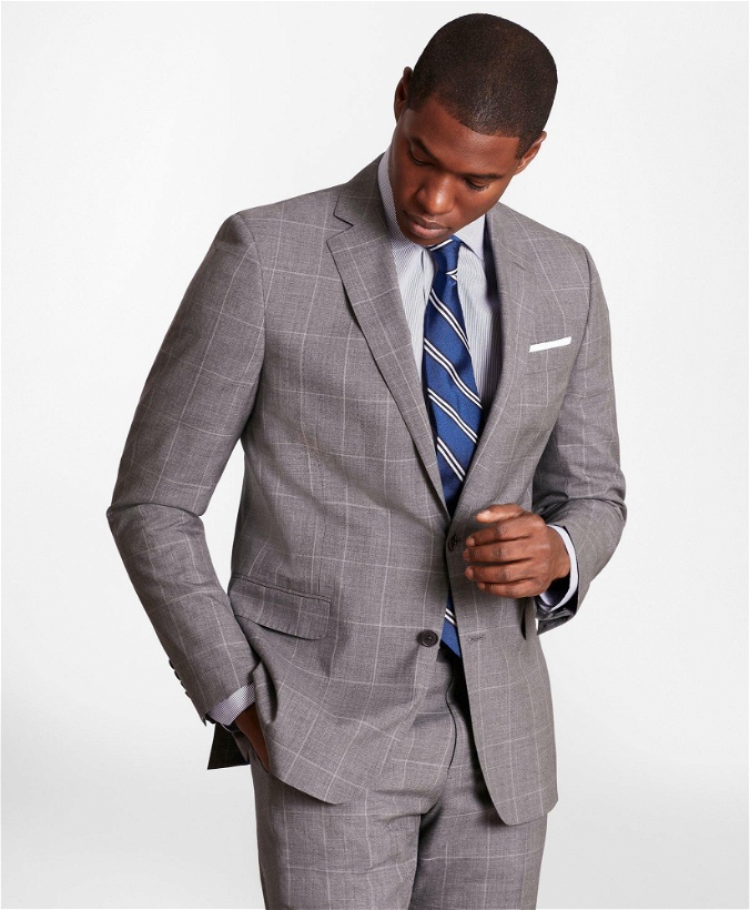 Photo: Brooks Brothers Men's Regent-Fit Windowpane Wool Suit Jacket | Grey
