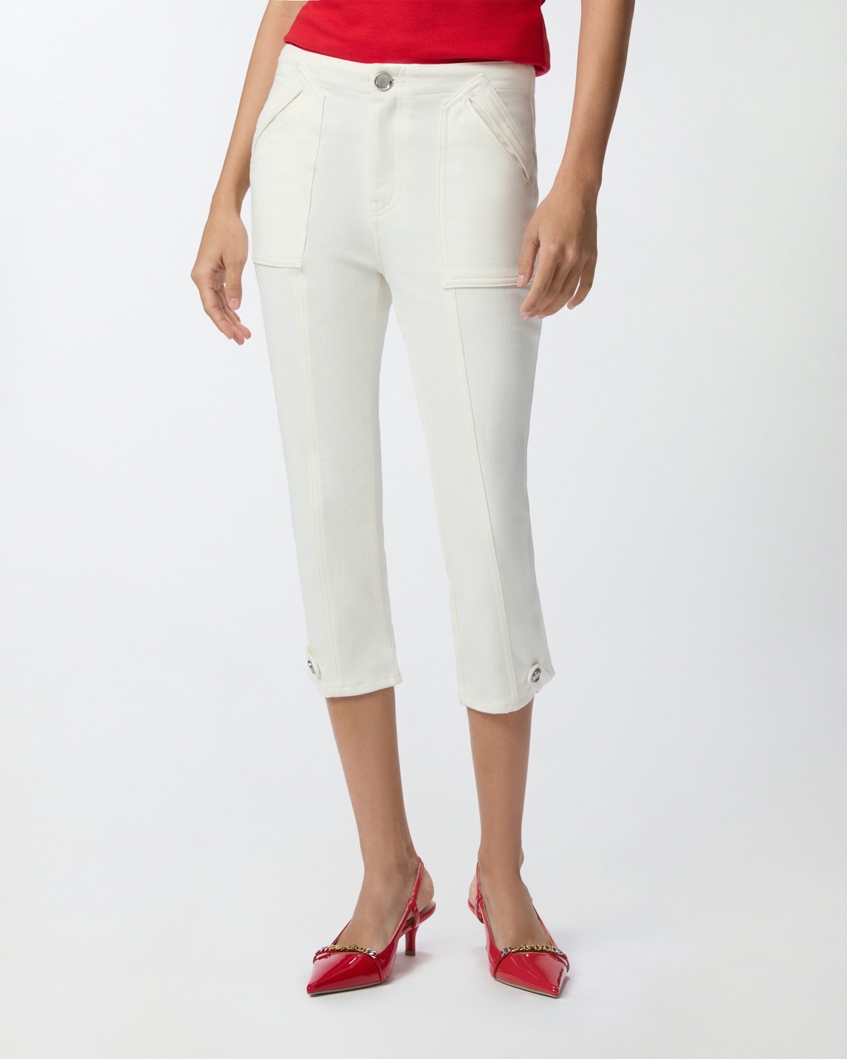 Pinko Cotton Canvas Capri Pants Bright White