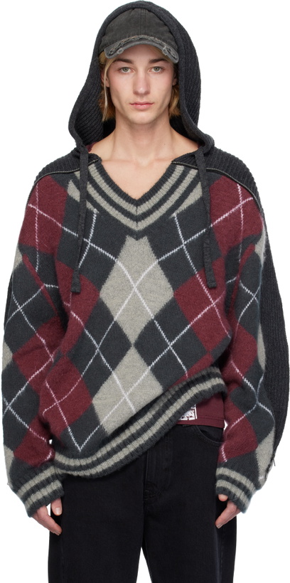 Photo: Y/Project Gray & Burgundy Zip Insert Hoodie