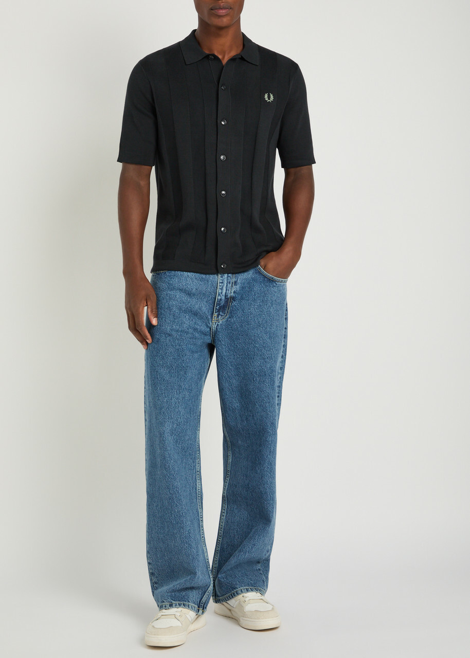Fred Perry Logo-embroidered Fine-knit Cotton Shirt Navy