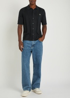 Fred Perry Logo-embroidered Fine-knit Cotton Shirt Navy