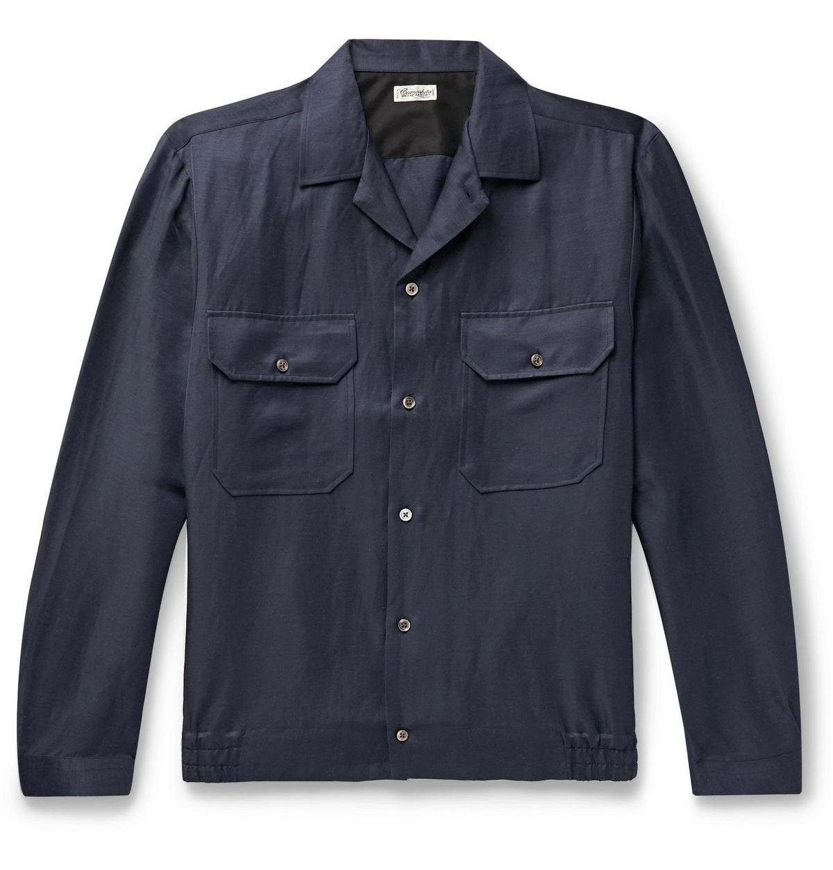 Camoshita Camp Collar Linen Blend Overshirt Blue Camoshita