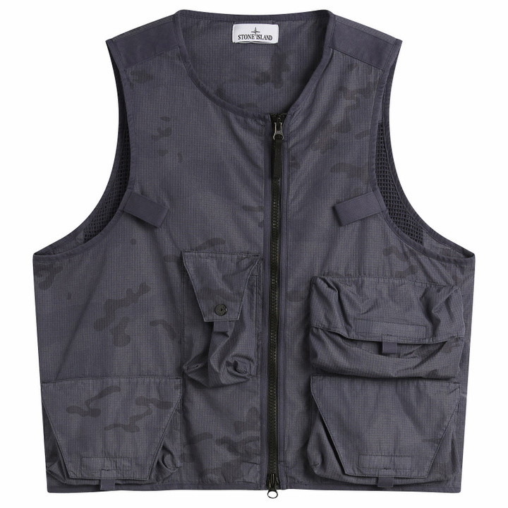 Photo: Stone Island Men's Faded Camo Ripstop-TC Utility Vest in Blue Grey