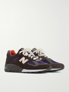 New Balance - 990 Leather-Trimmed Suede and Mesh Sneakers - Black