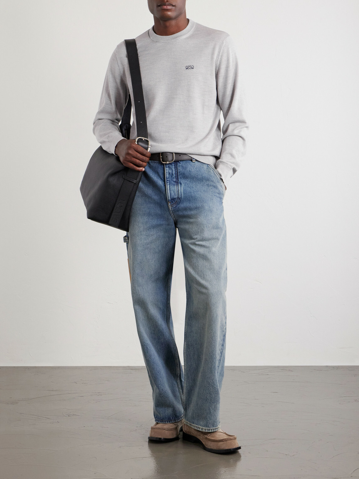 LOEWE - Anagram-Embroidered Wool-Blend Sweater - Gray