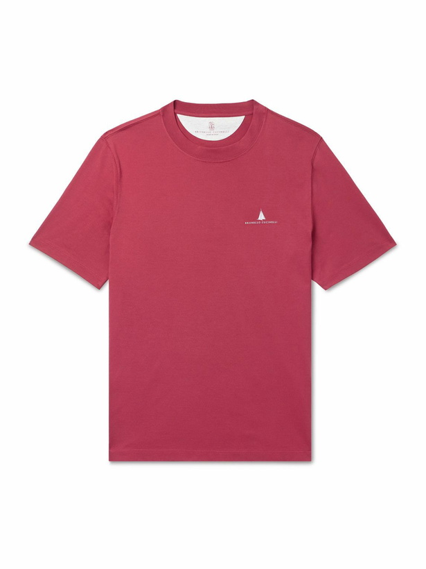 Photo: Brunello Cucinelli - Slim-Fit Logo-Print Cotton-Jersey T-Shirt - Red