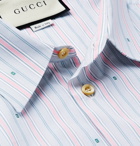 Gucci - Embroidered Striped Cotton Shirt - Blue