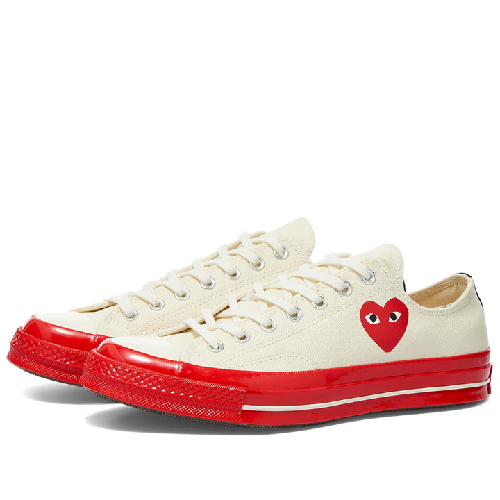 Photo: Comme des Garçons Play Men's x Converse Chuck Taylor Red Sole Low Sneakers in Off White