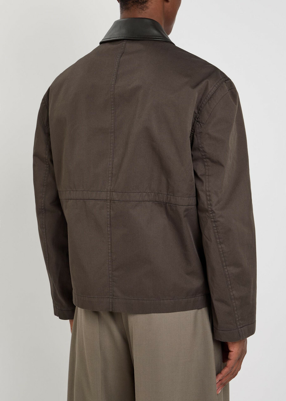 Lemaire Leather-collar Cotton Jacket Brown