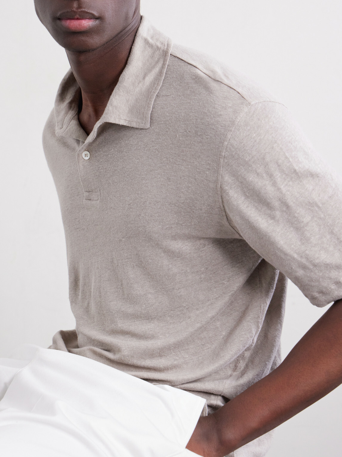 Hartford - Knitted Linen Polo Shirt - Gray
