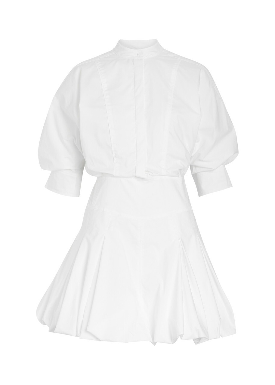Simkhai Effie Bubble-hem Cotton-blend Poplin Mini Shirt Dress White