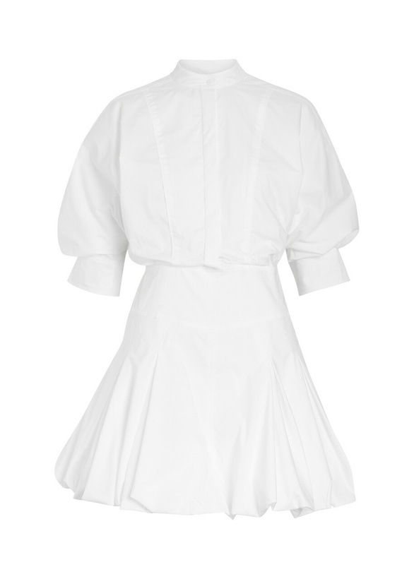 Photo: Simkhai Effie Bubble-hem Cotton-blend Poplin Mini Shirt Dress White