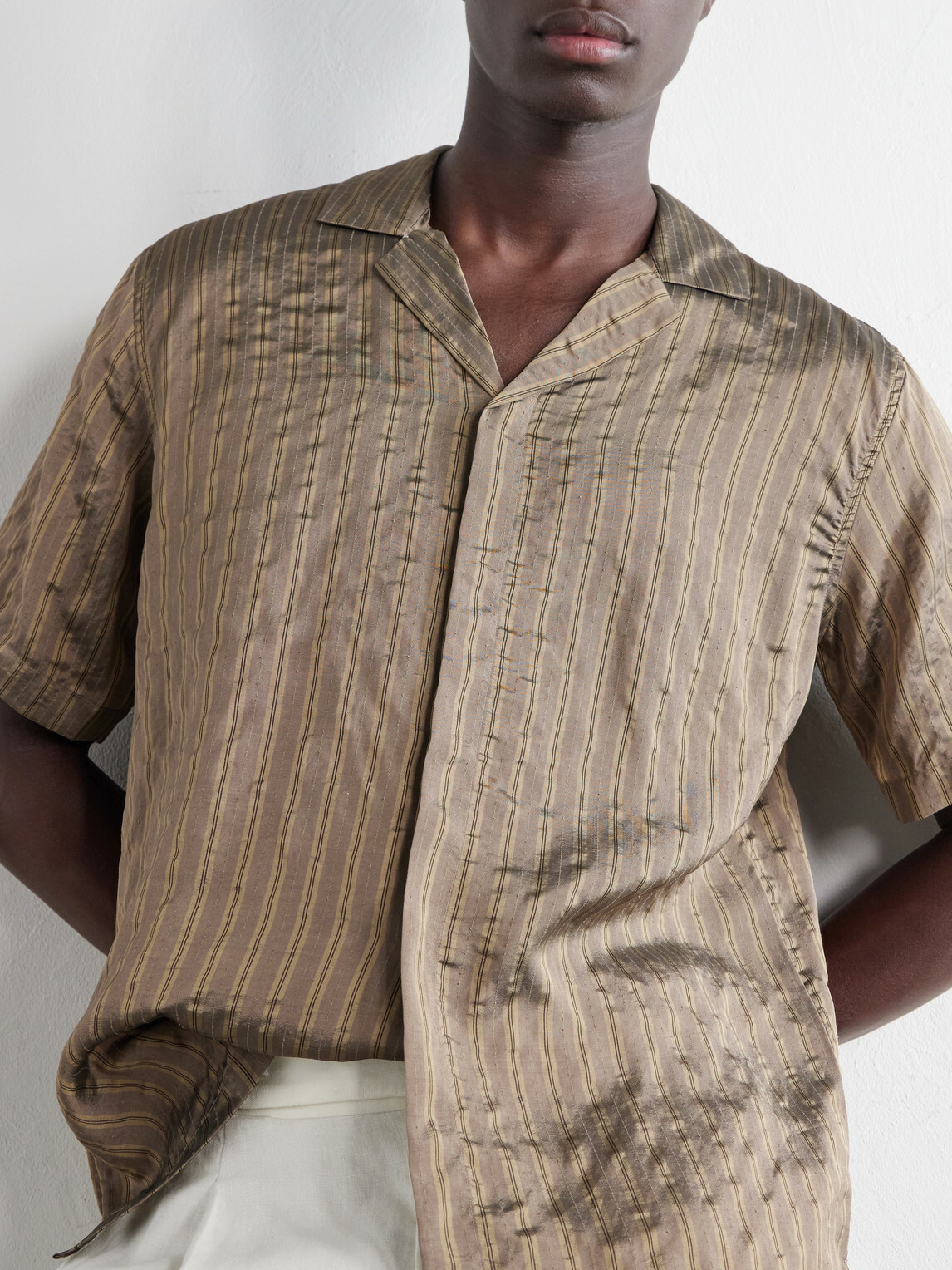 Orlebar Brown - Maitan Villa Camp-Collar Striped Woven Shirt - Brown