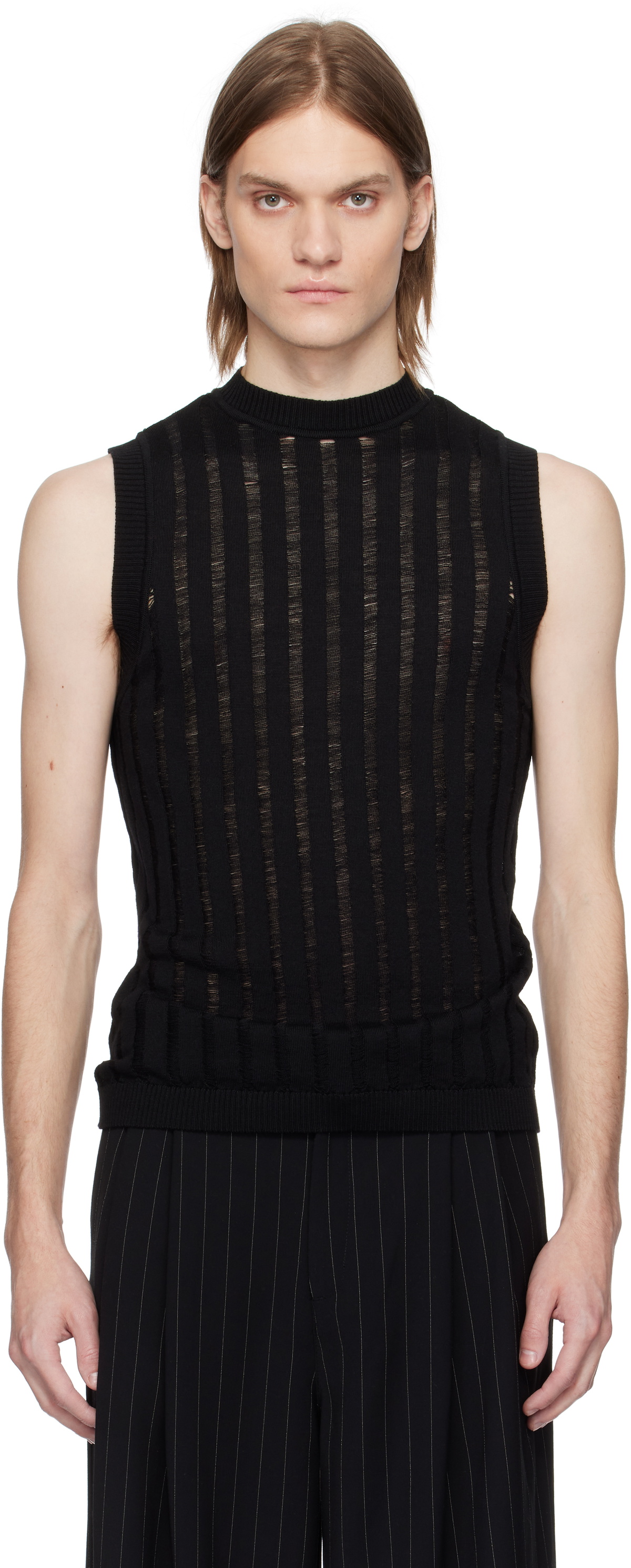LGN Louis Gabriel Nouchi Black Ribbed Sleeveless Laddering Tank Top