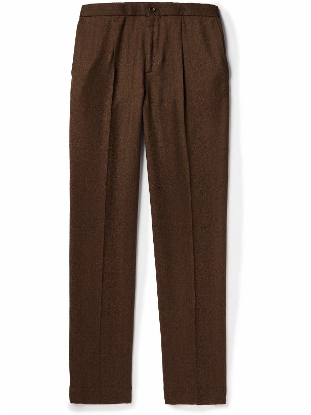 Photo: Incotex - Tapered Pleated Wool-Flannel Trousers - Brown