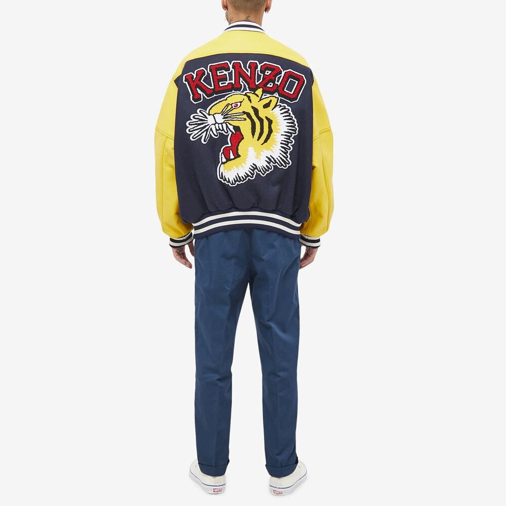 Kenzo Men's Leather Sleeve Letterman Jacket in Midnight Blue