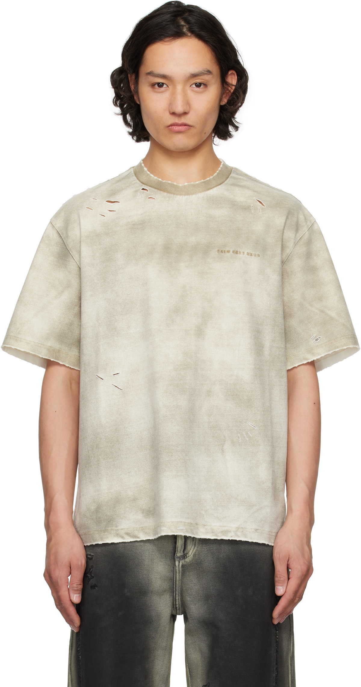 【関税込み】Feng Chen Wang グレー ディストレス Tシャツ Feng Chen Wangのブラック Double Collar Tシャツがセール中