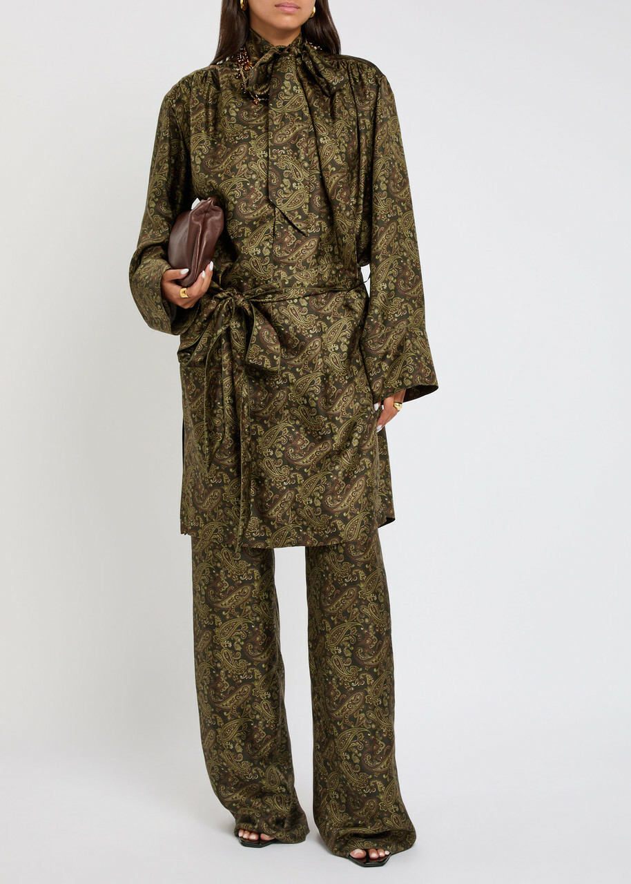 Yves Saint Laurent Paisley Silk-twill Midi Dress Green