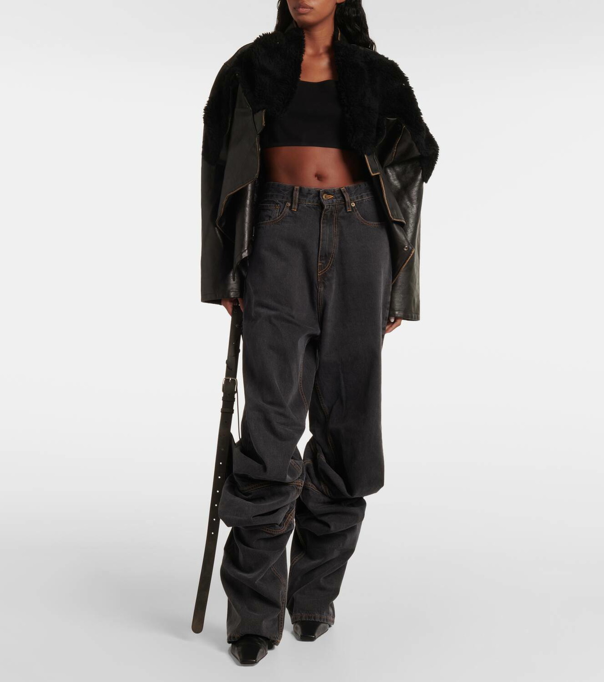 Y/Project Paneled cropped faux leather jacket