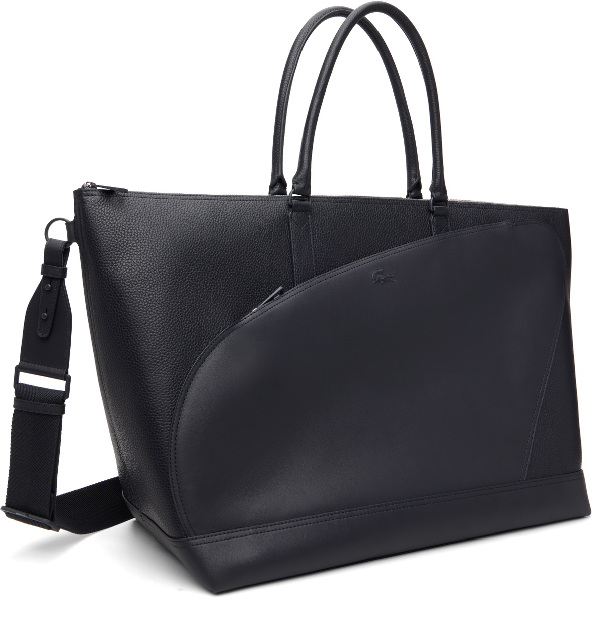 Lacoste Black 'Club Lacoste' Grain Leather Weekend Tote