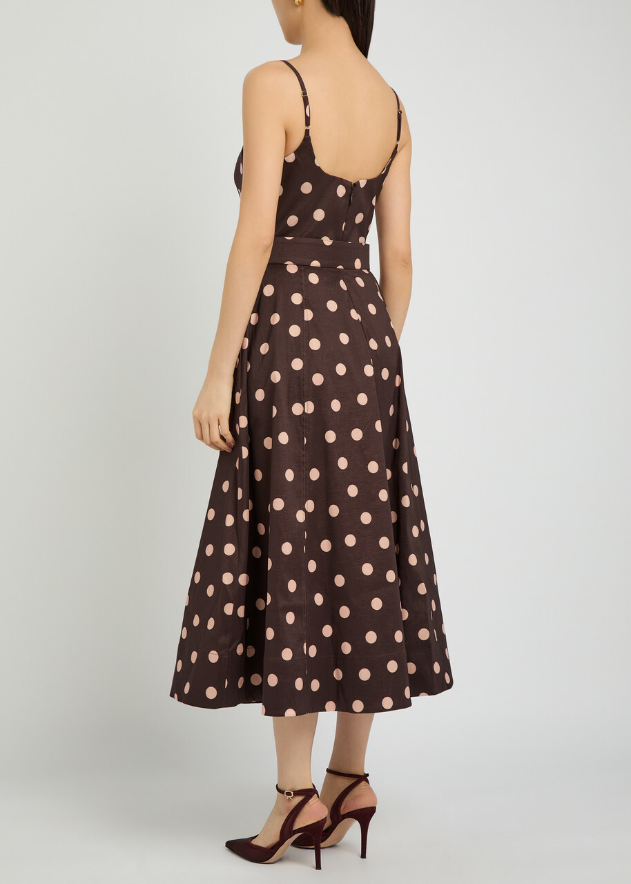 Rebecca Vallance Vivianne Polka-dot Slubbed-poplin Midi Dress Brown