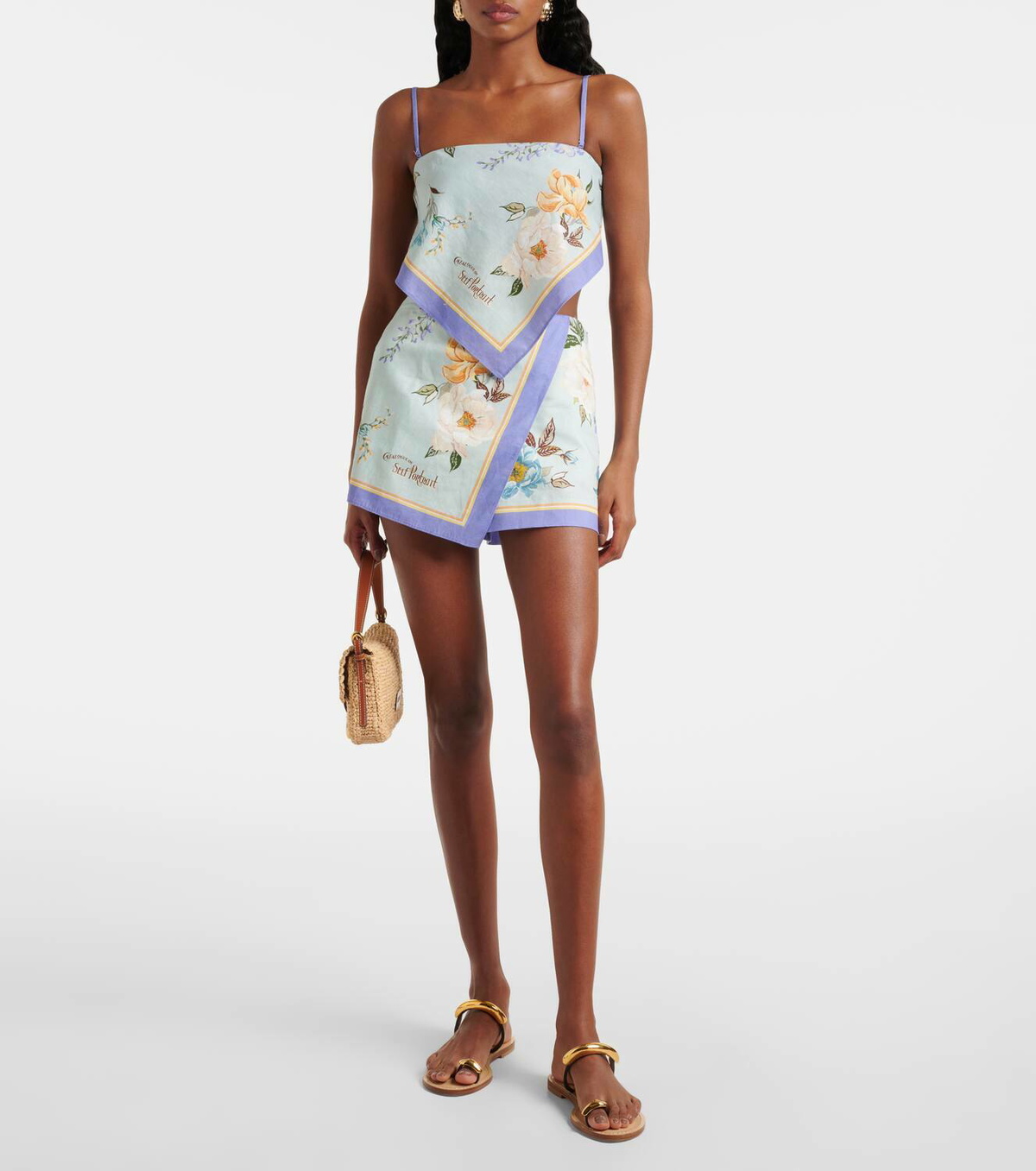 Self-Portrait Floral linen and cotton shorts