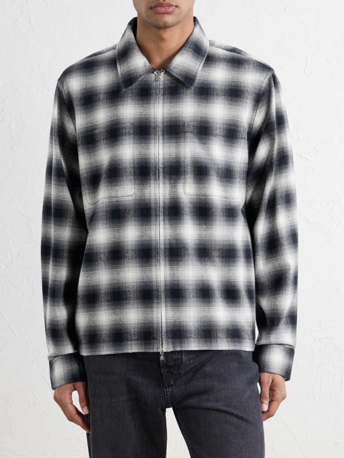 Corridor - Zoclao Checked Zip-Up Cotton Jacket - Black