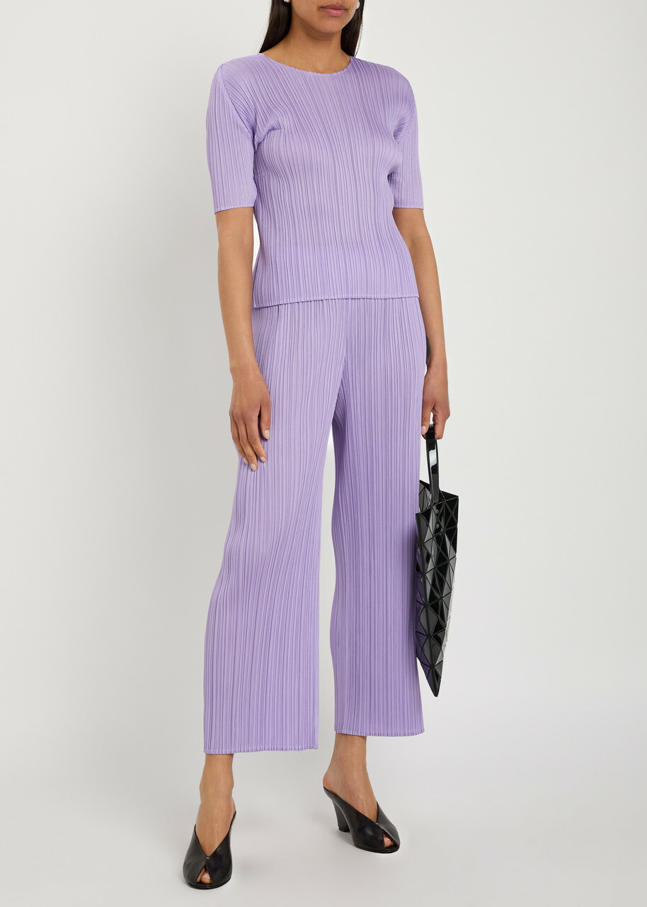 Pleats Please Issey Miyake Pleated Wide-leg Woven Trousers Light Purple