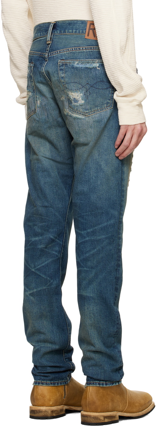 RRL Blue High Slim Brannon Repaired Jeans