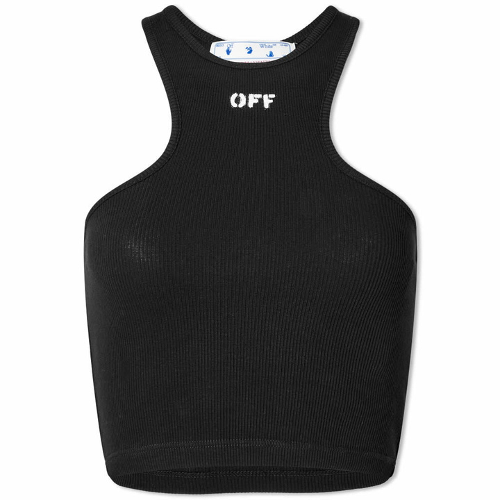 Photo: Off-White Women's Off Stamp Logo Ribbed Crop Top in Black