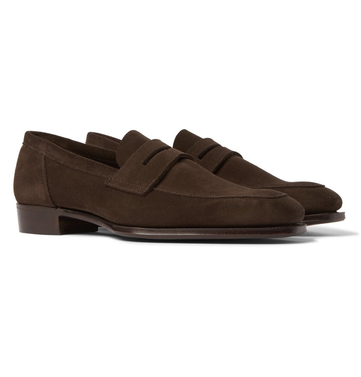 Photo: Kingsman - George Cleverley Suede Penny Loafers - Brown