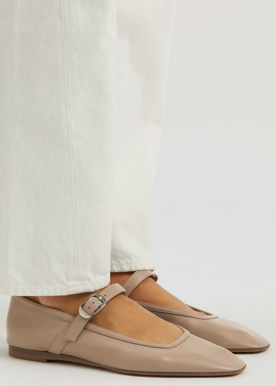 LE Monde Beryl Lea Mary Jane Leather Ballet Flats Beige Le Monde Beryl