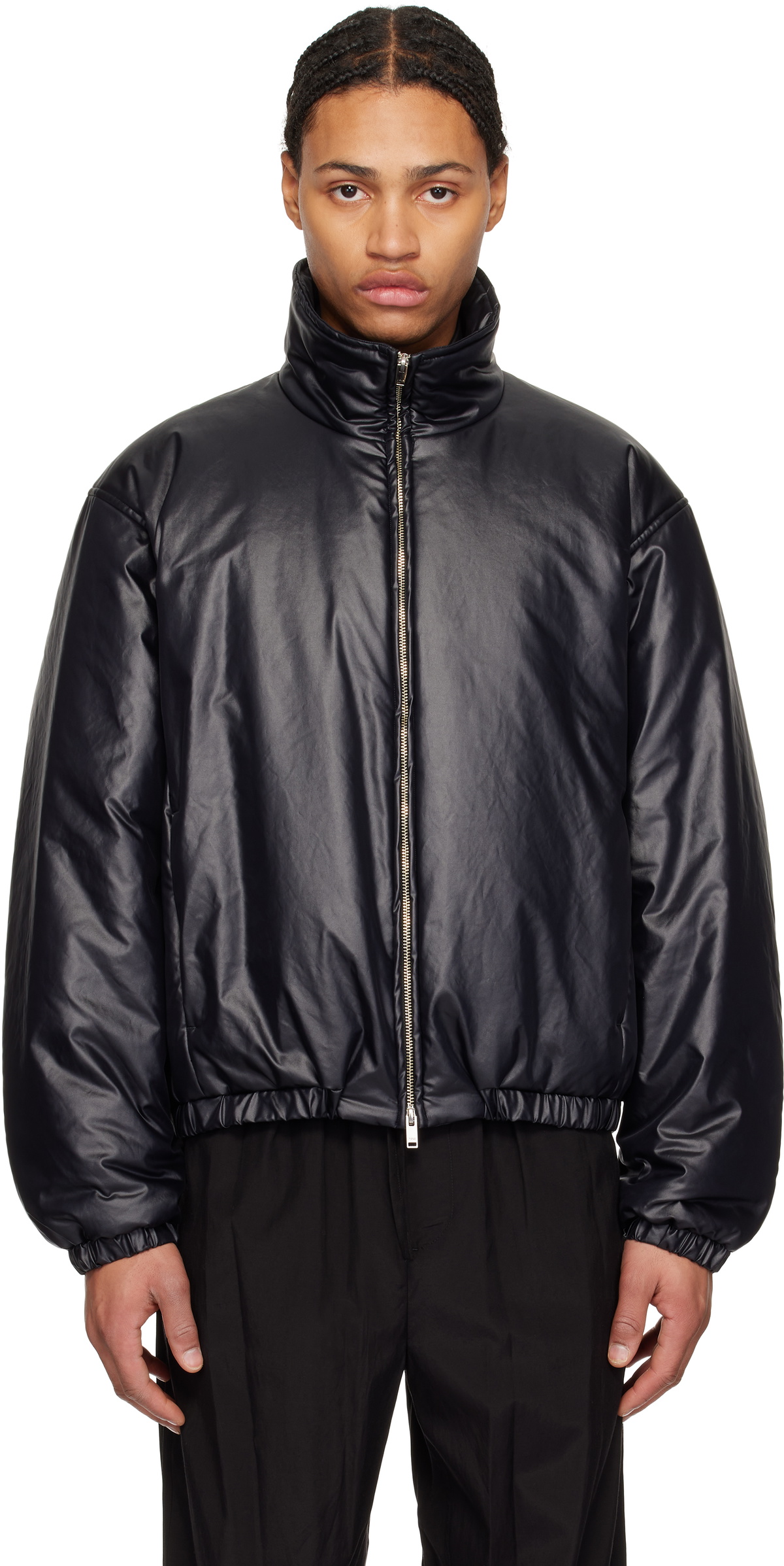 YOKE Black Leather-Like Puffer Jacket YOKE