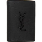 Saint Laurent Black Croc Monogram Credit Card Wallet