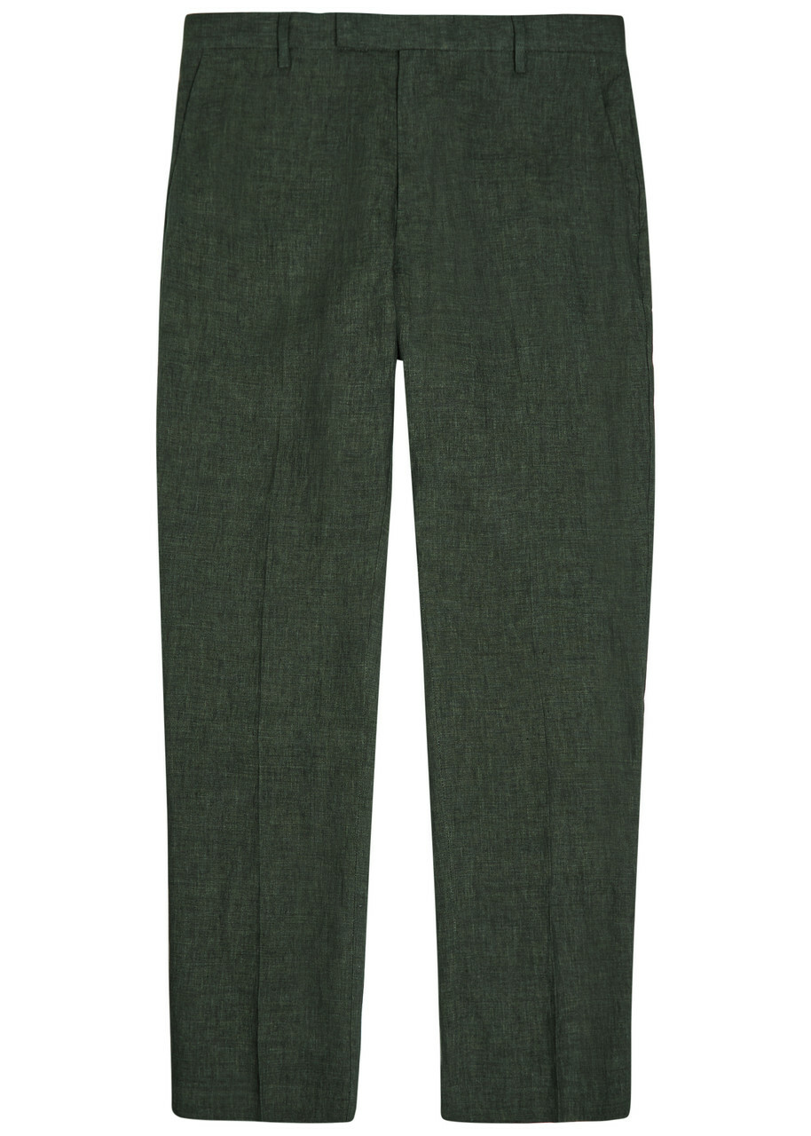Sunspel Tapered-leg Linen Trousers Dark Green