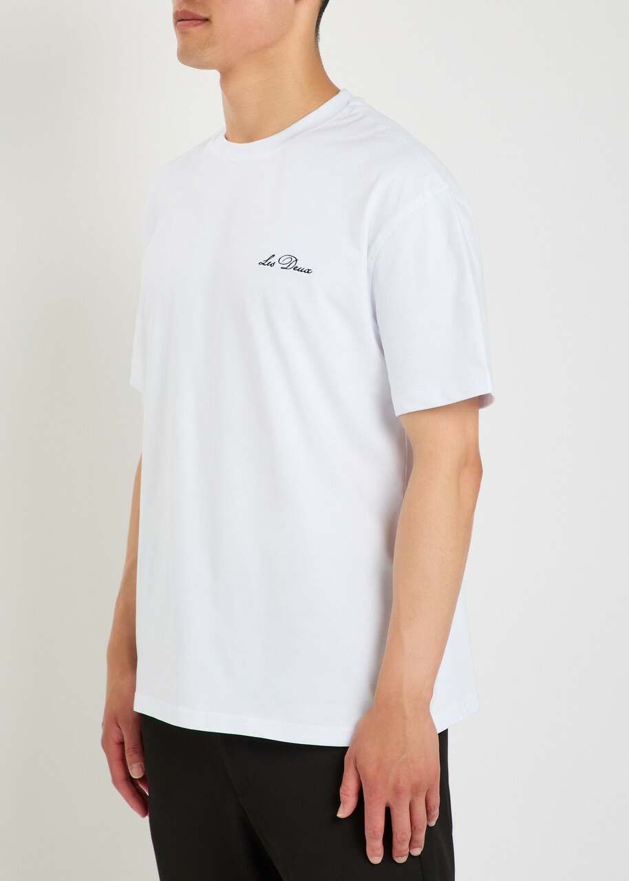 Les Deux Logo-embroidered Cotton T-shirt White