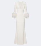 Elie Saab Feather-trimmed cady gown