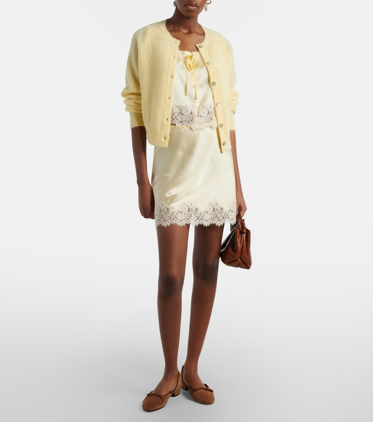 Dôen Giulietta lace-trimmed silk miniskirt