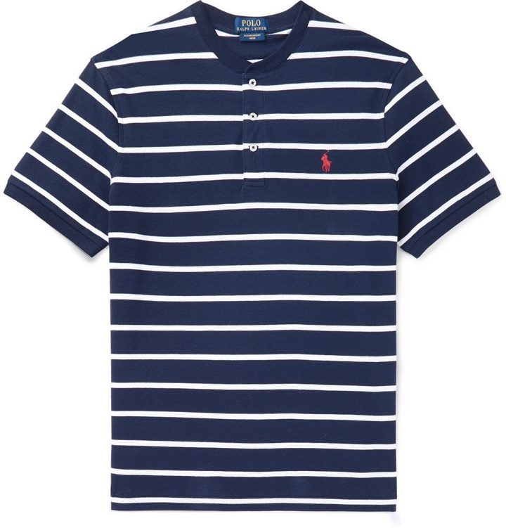 Photo: Polo Ralph Lauren - Slim-Fit Striped Cotton-Piqué Henley T-shirt - Navy