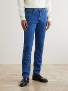 Canali - Straight-Leg Cotton and Cashmere-Blend Jeans - Blue