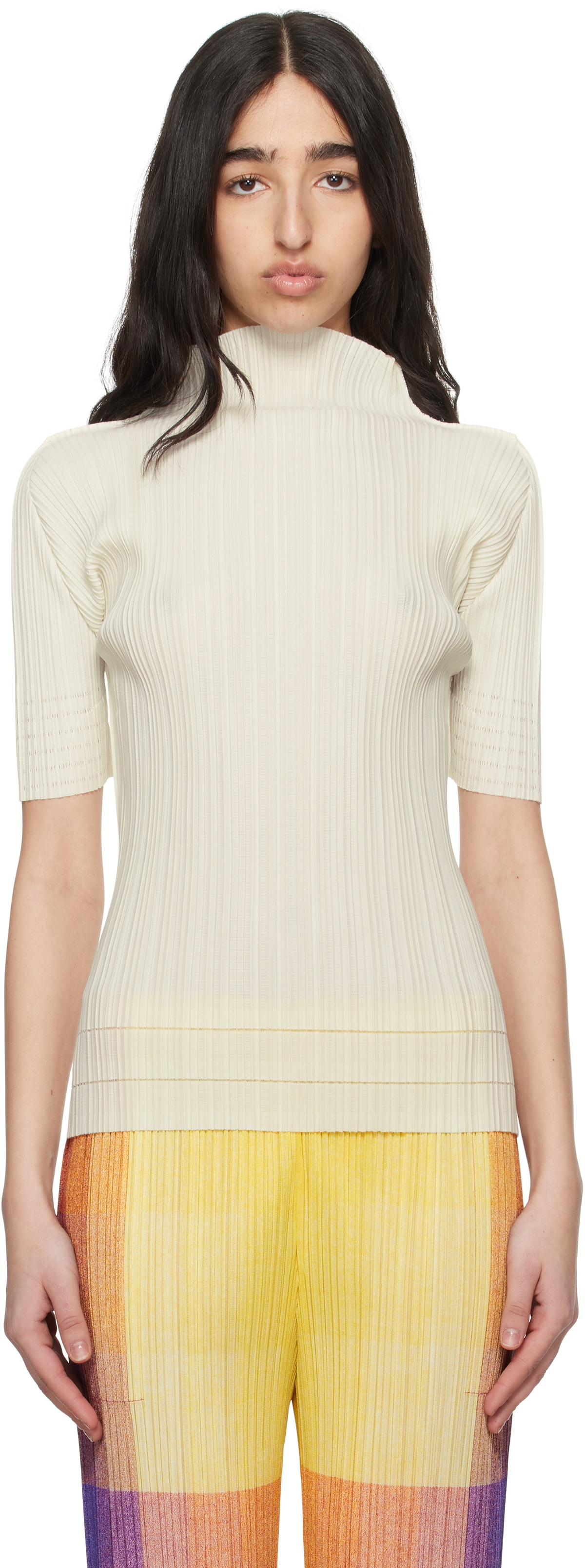 PLEATS PLEASE ISSEY MIYAKE Off-White Soft Pleats Turtleneck Pleats 