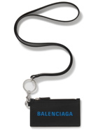 Balenciaga - Logo-Print Full-Grain Leather Zipped Cardholder with Lanyard