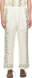 HARAGO Off-White Embroidered Trousers