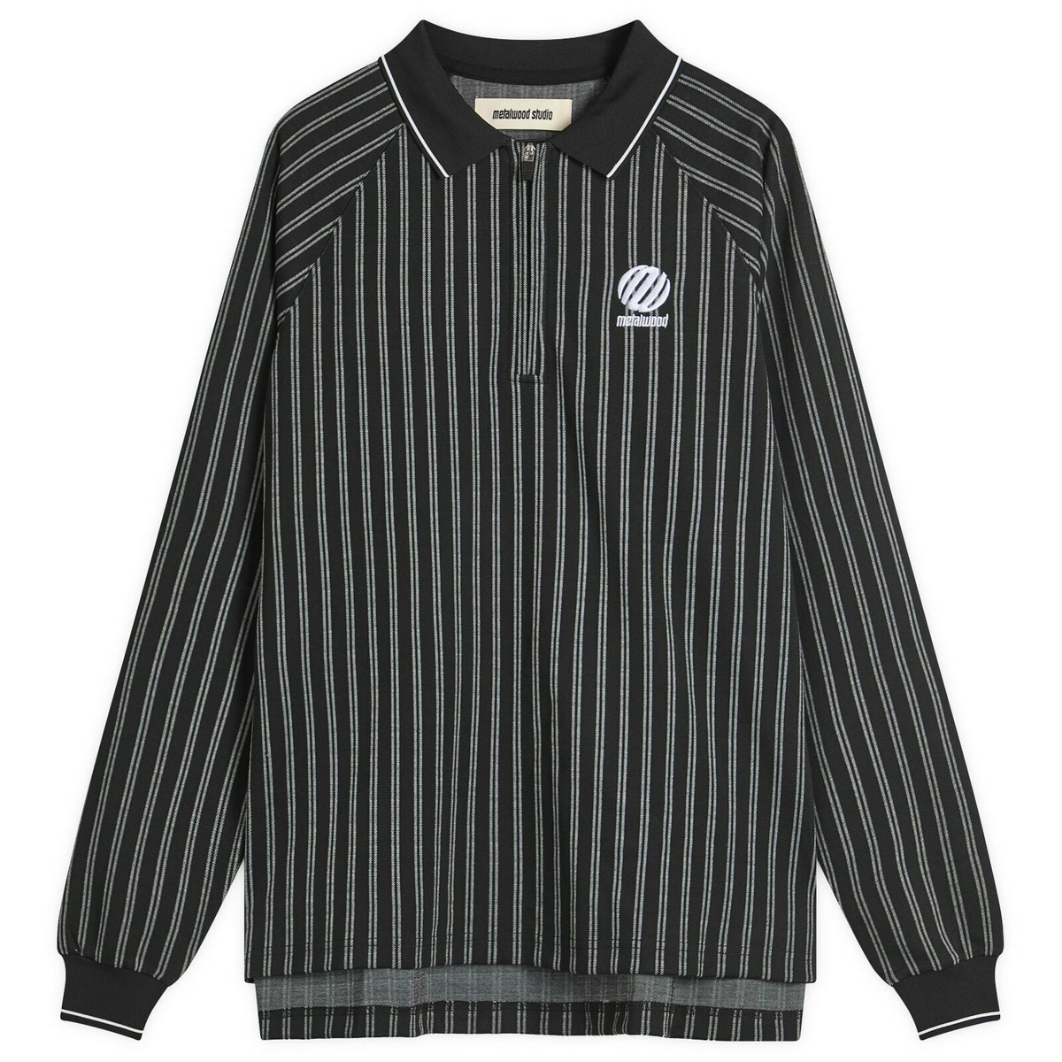 Metalwood Studio Men's Ribbed Long Sleeve Polo in Black