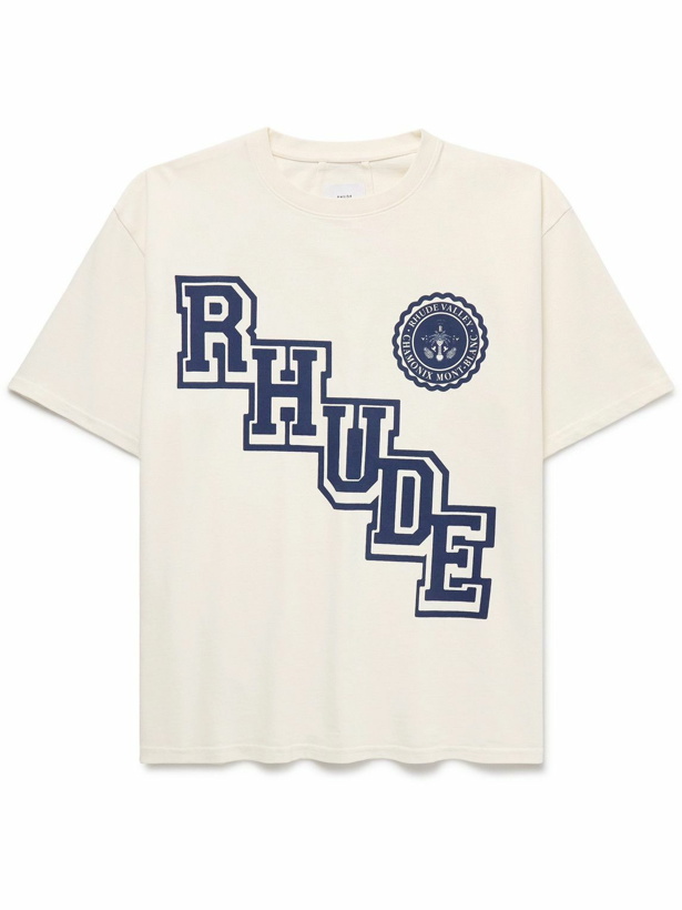 Photo: Rhude - Collegiate Logo-Print Cotton-Jersey T-Shirt - Neutrals