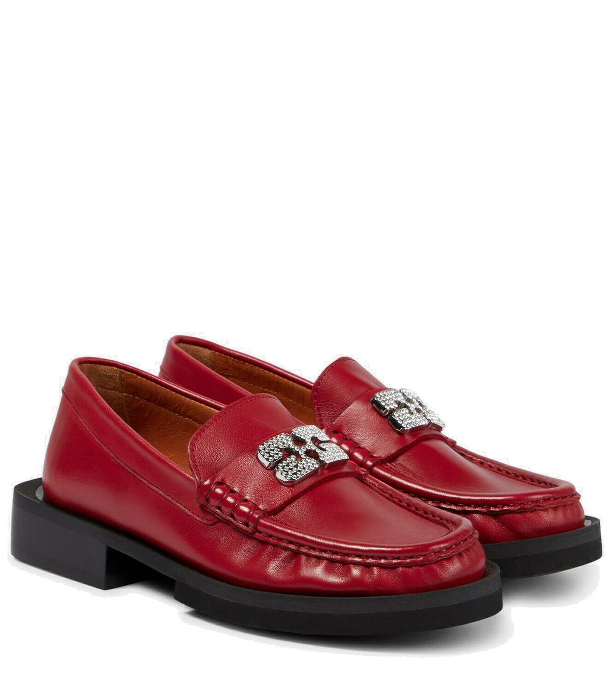 GANNI ロコ刺繍レスアッフスニカ S26144930 099 Ganni Logo embellished leather loafers GANNI
