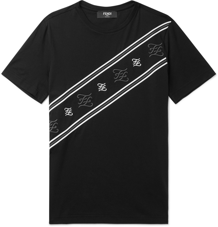 Photo: Fendi - Logo-Embroidered Cotton-Jersey T-Shirt - Black