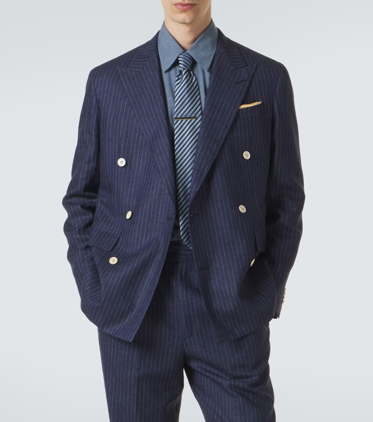 Dunhill Pinstripe double-breasted linen blazer