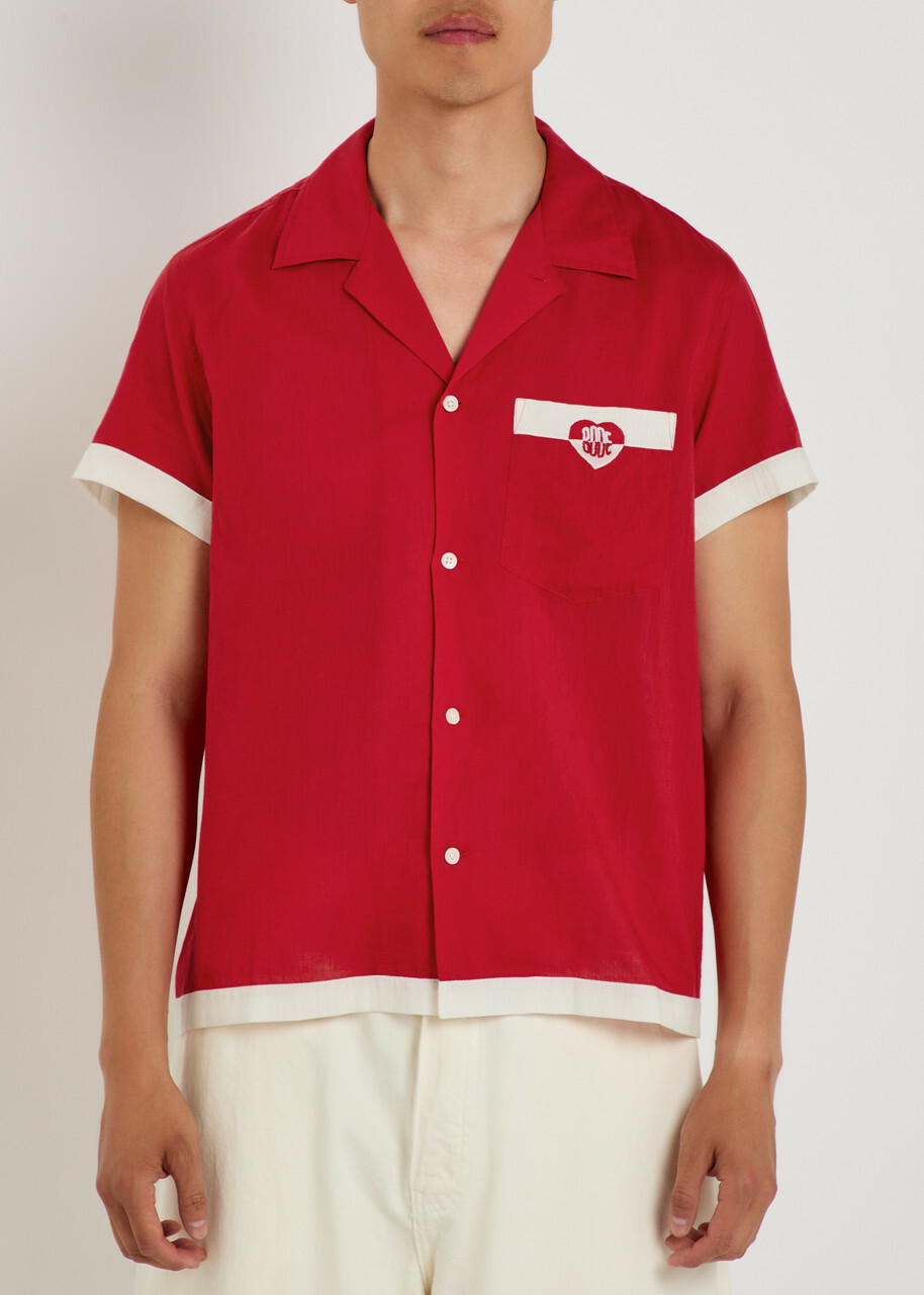Bode Heart Deco Embroidered Cotton Shirt Red And White