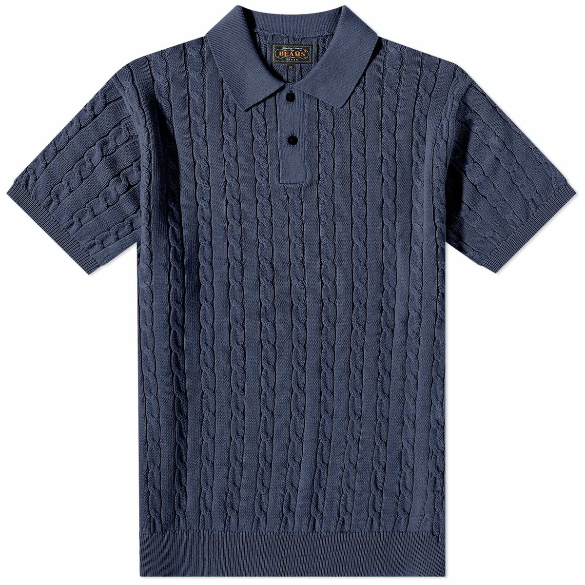 Beams Plus Men's Cable Knitted Polo Shirt in Navy Beams Plus